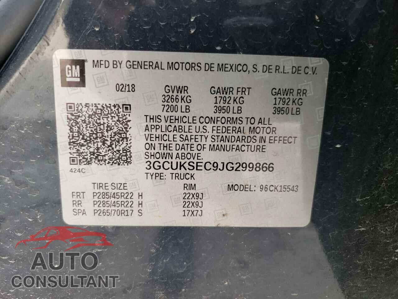 CHEVROLET SILVERADO 2018 - 3GCUKSEC9JG299866