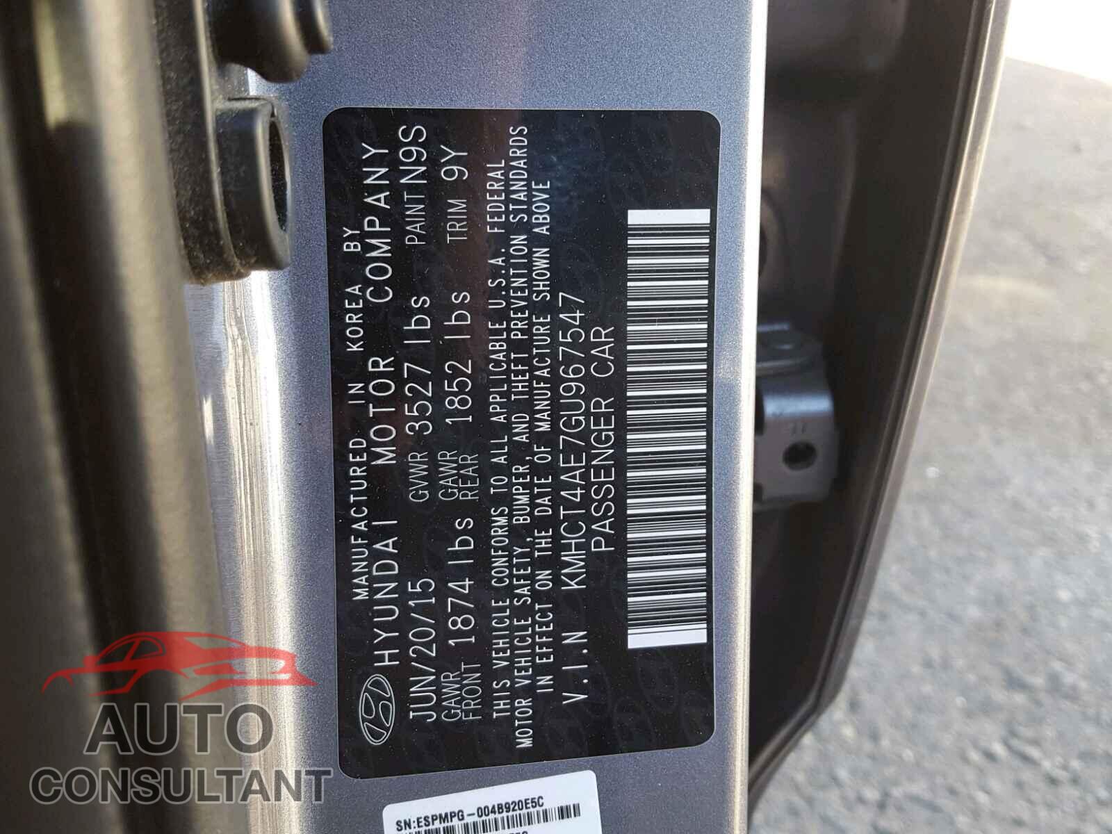 HYUNDAI ACCENT 2016 - KMHCT4AE7GU967547