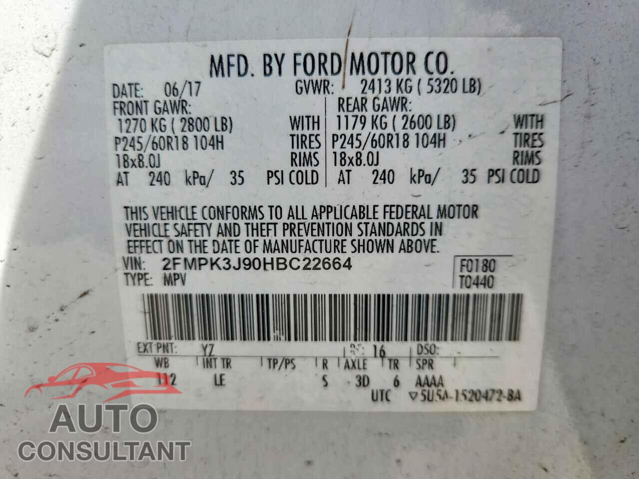 FORD EDGE 2017 - 2FMPK3J90HBC22664