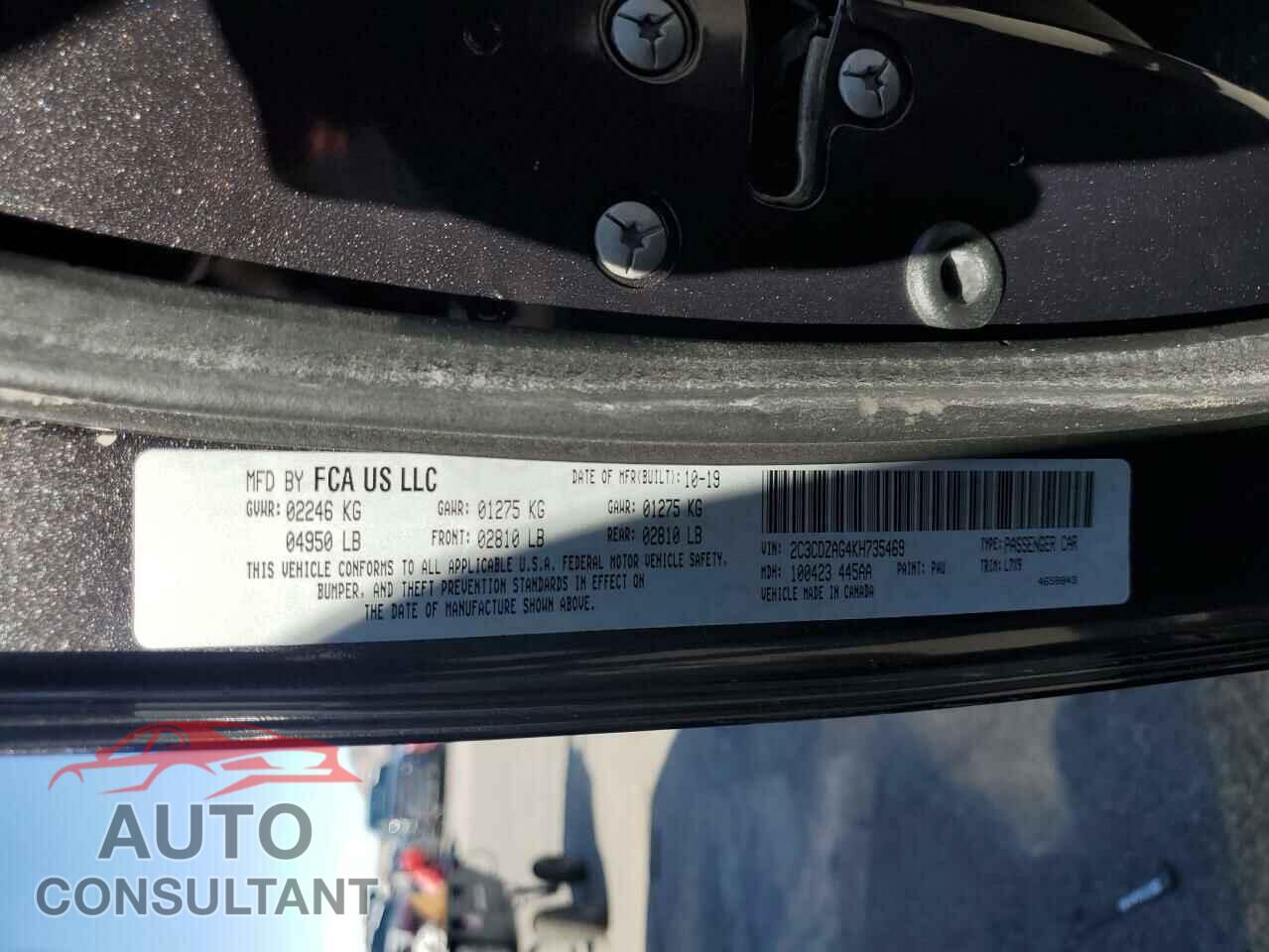 DODGE CHALLENGER 2019 - 2C3CDZAG4KH735469