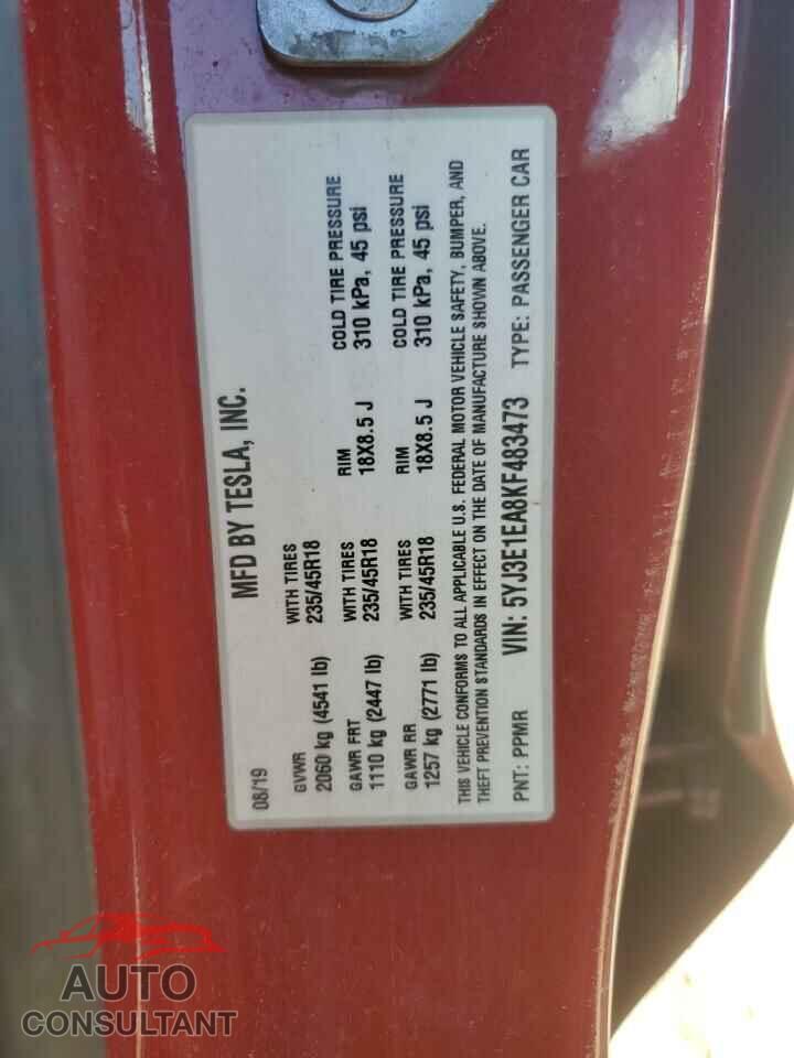 TESLA MODEL 3 2019 - 5YJ3E1EA8KF483473