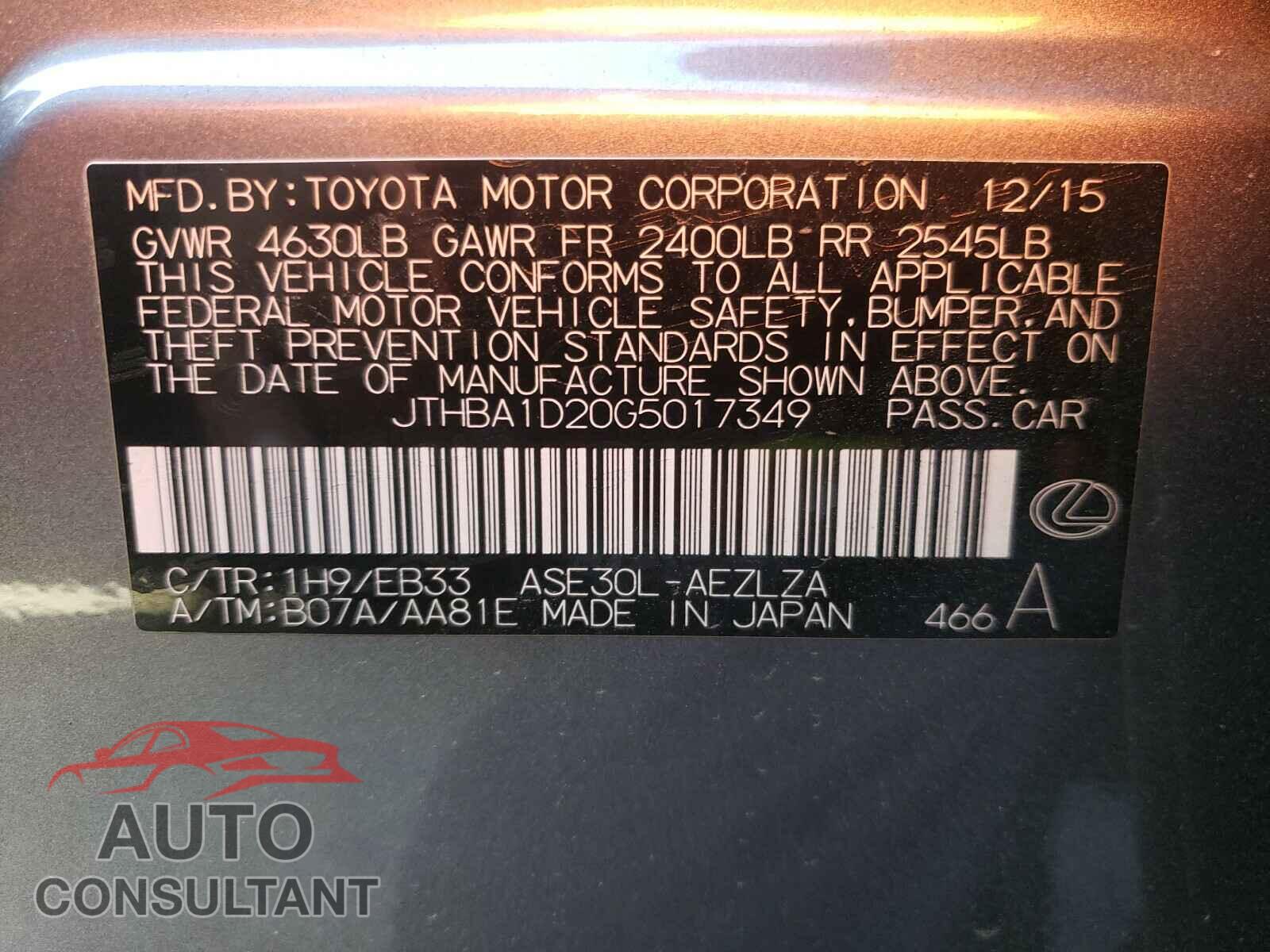 LEXUS IS 2016 - JTHBA1D20G5017349