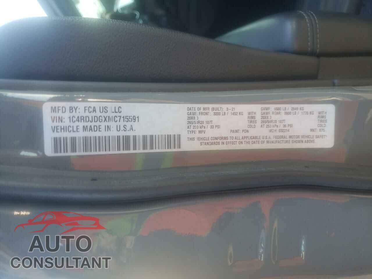 DODGE DURANGO 2021 - 1C4RDJDGXMC715591