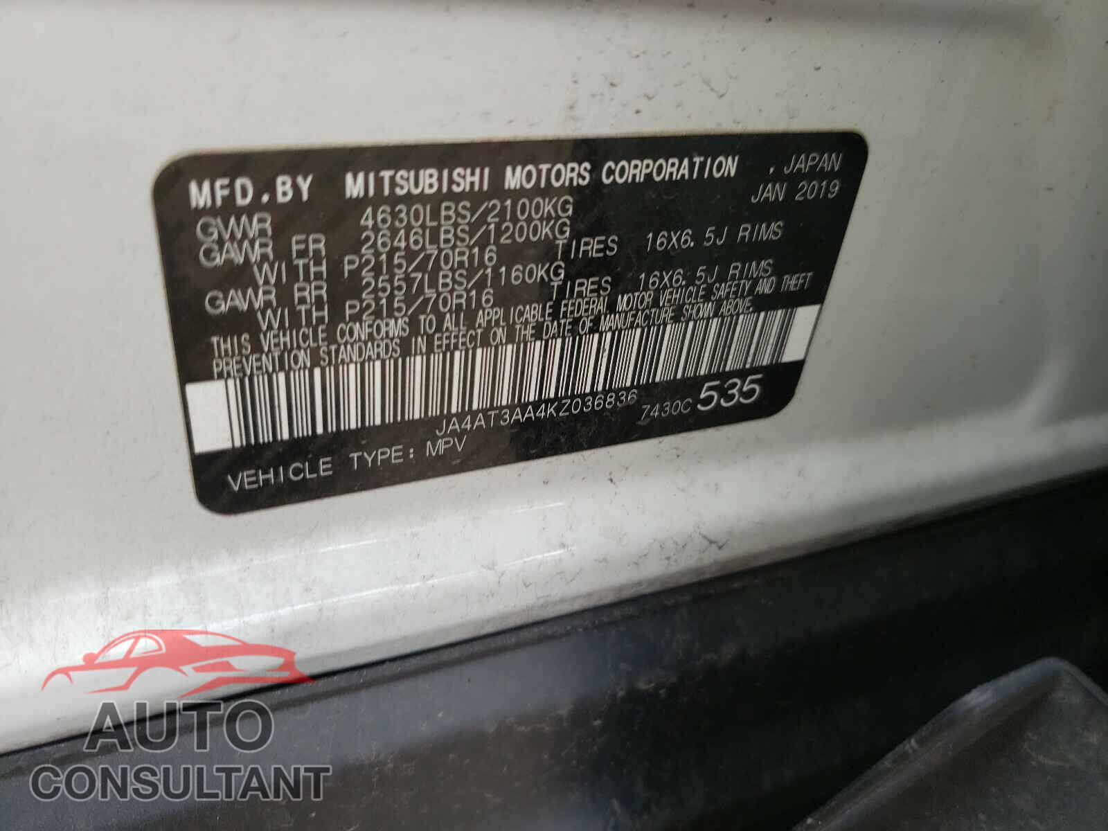 MITSUBISHI ECLIPSE 2019 - JA4AT3AA4KZ036836