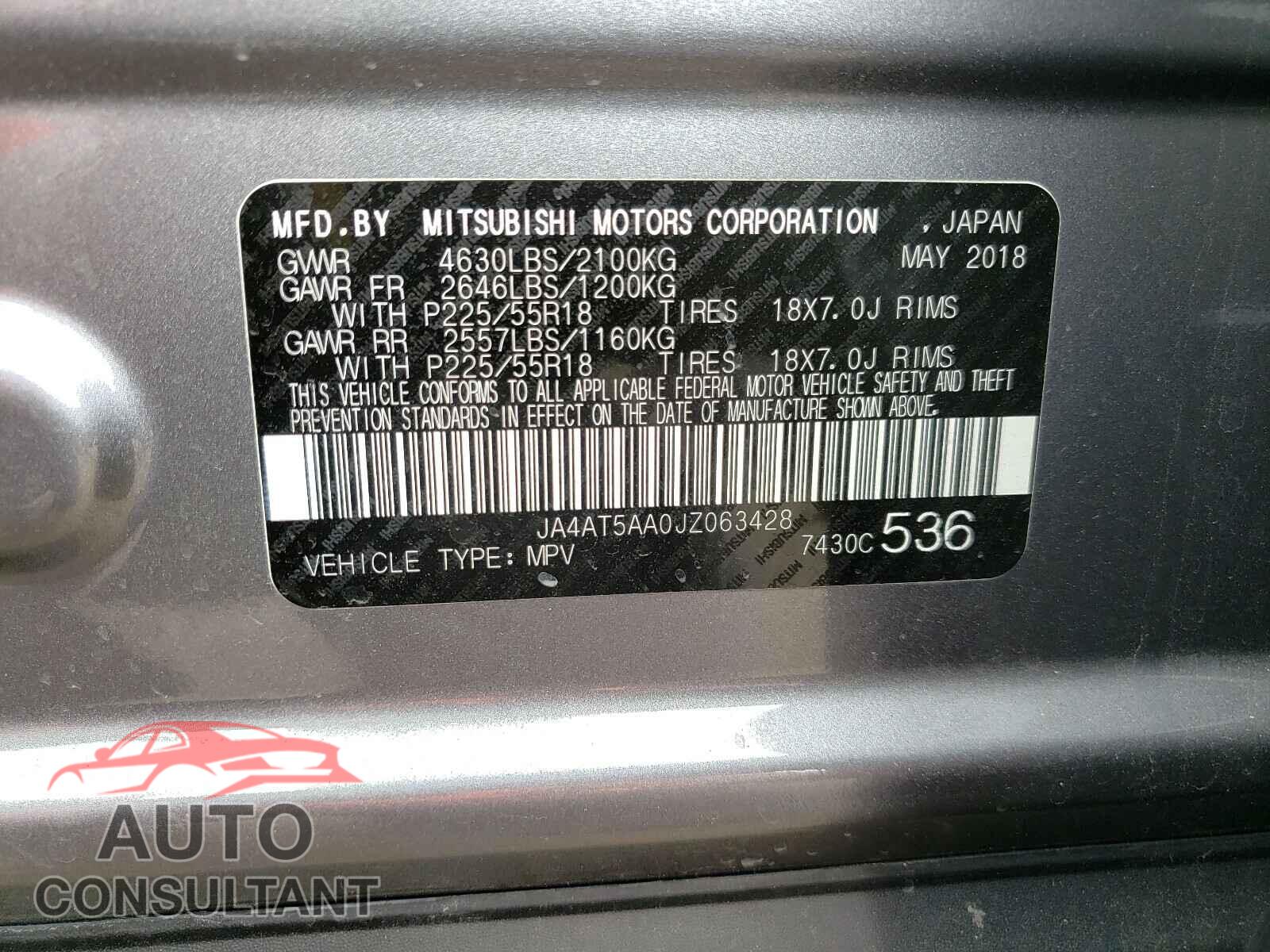 MITSUBISHI ECLIPSE 2018 - JA4AT5AA0JZ063428