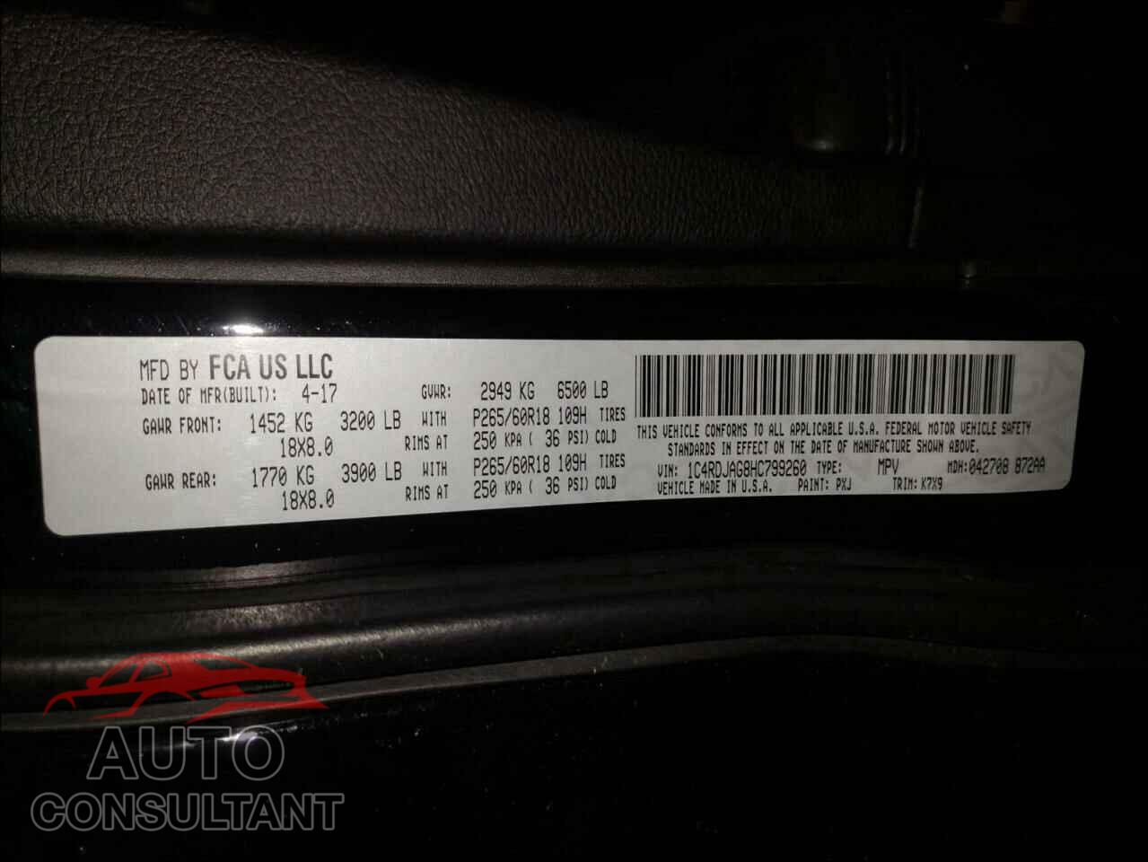 DODGE DURANGO 2017 - 1C4RDJAG8HC799260
