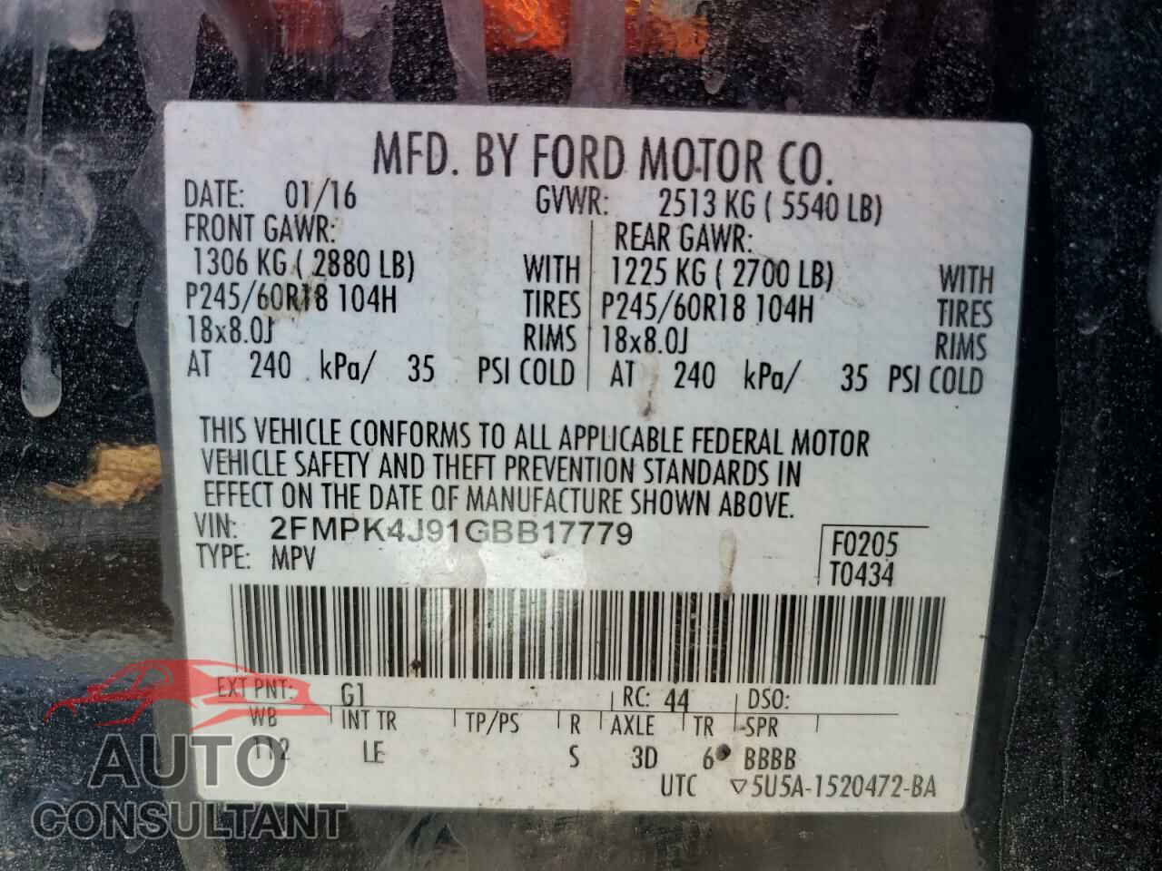 FORD EDGE 2016 - 2FMPK4J91GBB17779