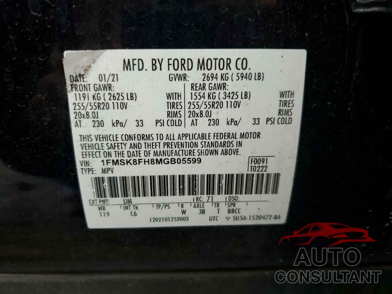 FORD EXPLORER 2021 - 1FMSK8FH8MGB05599