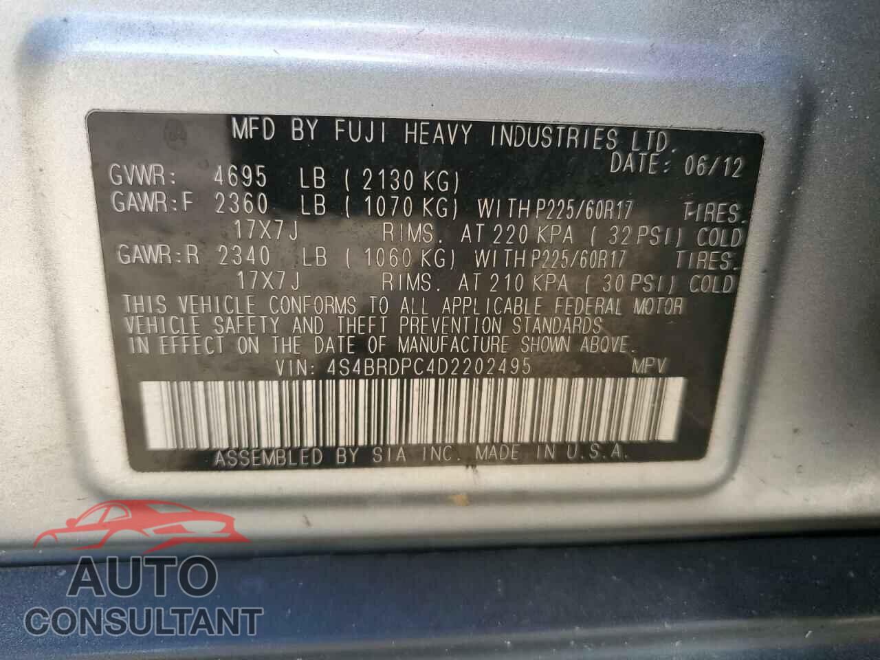 SUBARU OUTBACK 2013 - 4S4BRDPC4D2202495