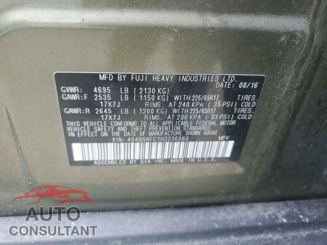 SUBARU OUTBACK 2017 - 4S4BSAFC1H3236060