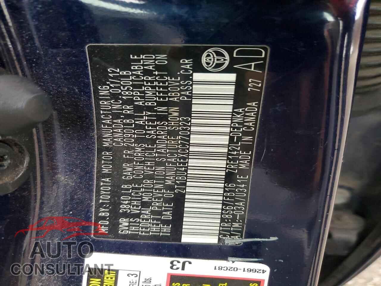 TOYOTA COROLLA 2012 - 2T1BU4EEXCC770323