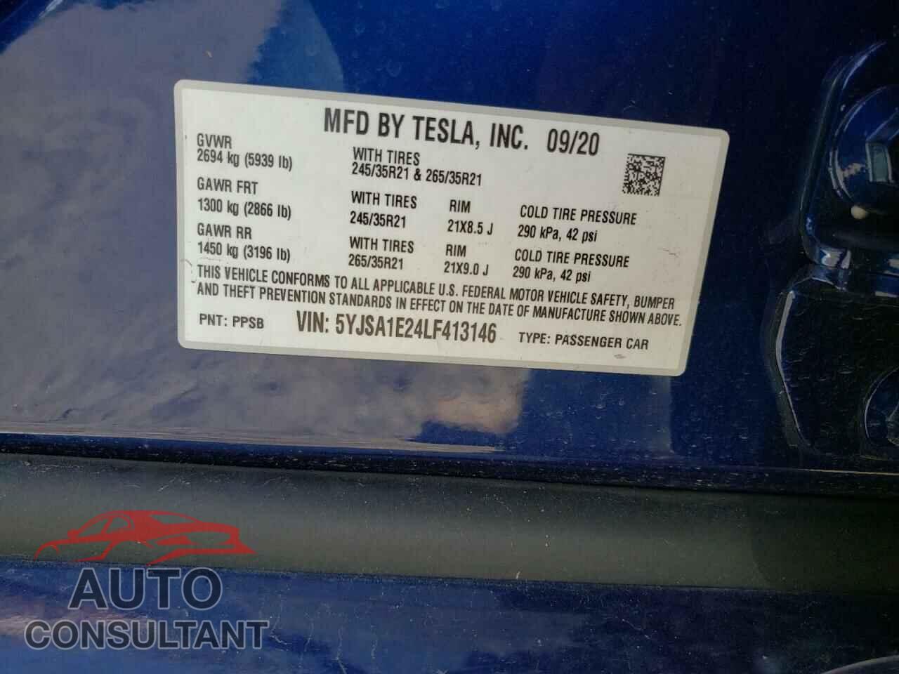 TESLA MODEL S 2020 - 5YJSA1E24LF413146