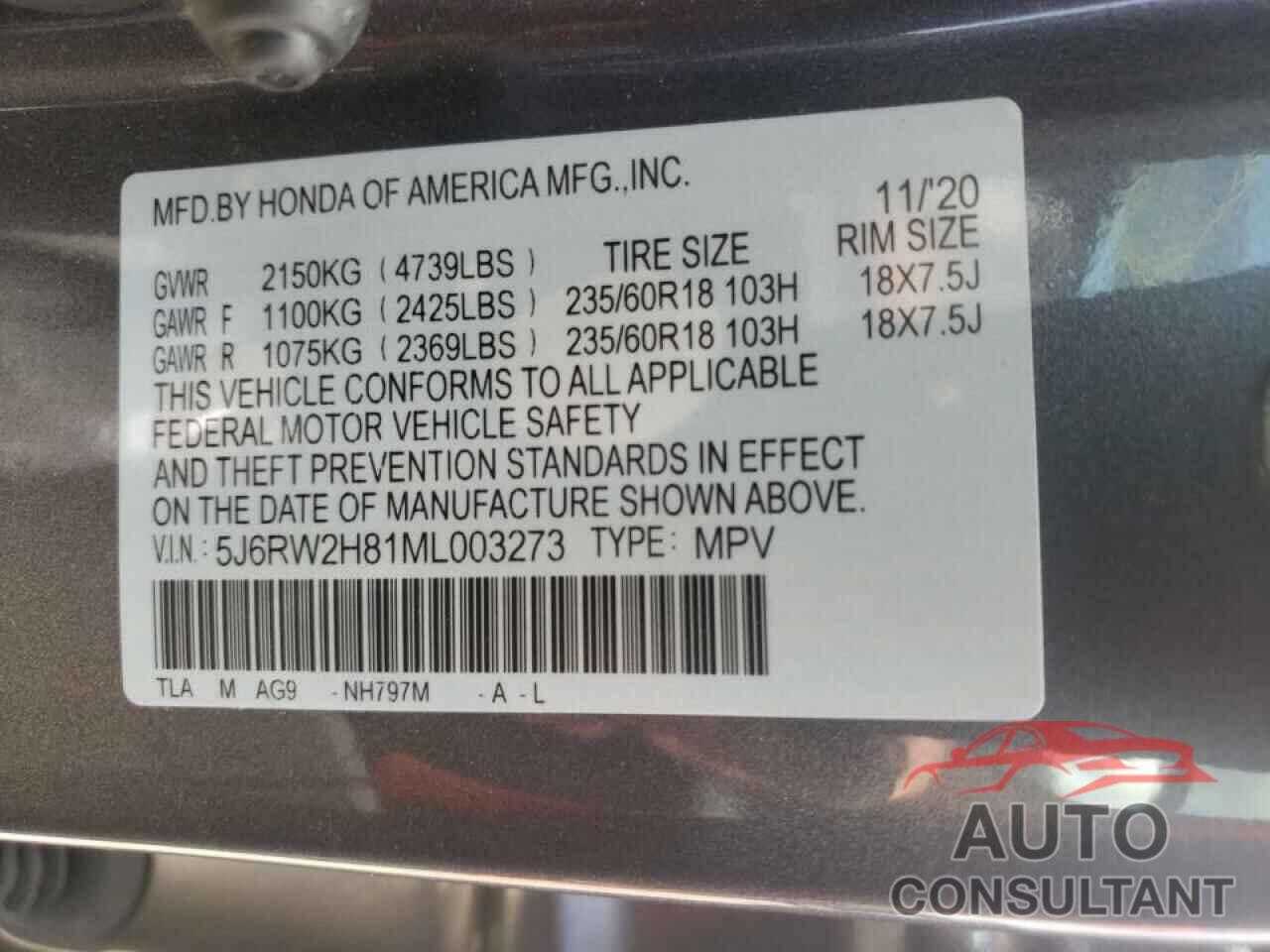 HONDA CRV 2021 - 5J6RW2H81ML003273