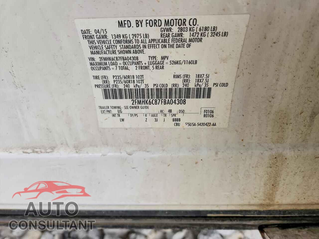 FORD FLEX 2015 - 2FMHK6C87FBA04308