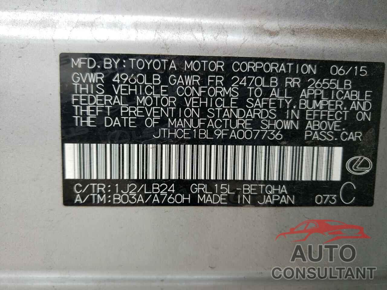 LEXUS GS350 2015 - JTHCE1BL9FA007736