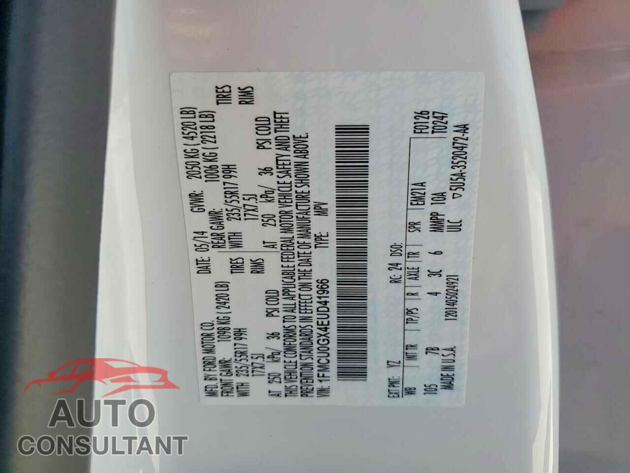 FORD ESCAPE 2014 - 1FMCU0GX4EUD41966