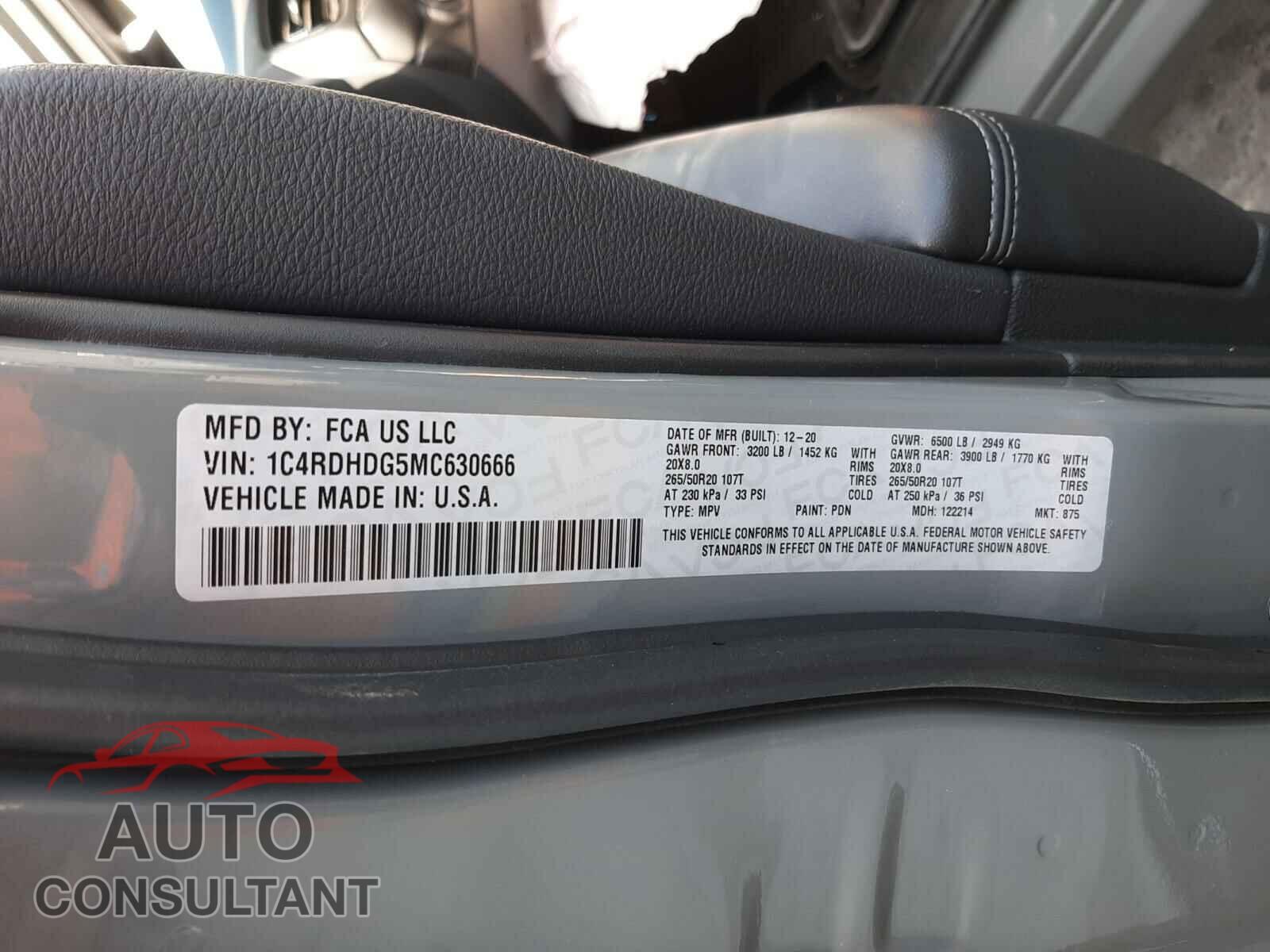 DODGE DURANGO 2021 - 1C4RDHDG5MC630666