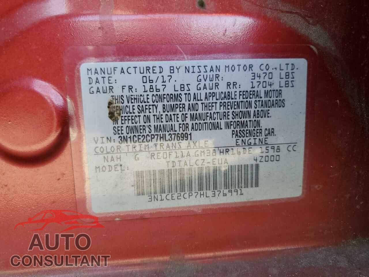 NISSAN VERSA 2017 - 3N1CE2CP7HL376991
