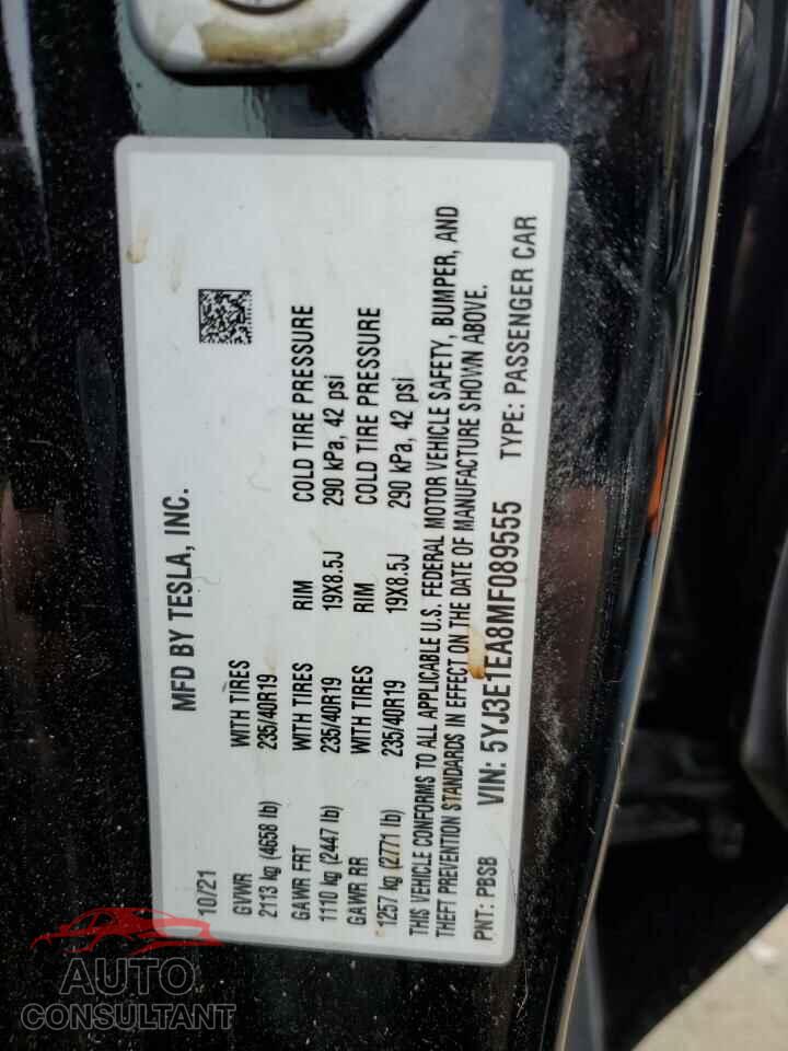 TESLA MODEL 3 2021 - 5YJ3E1EA8MF089555