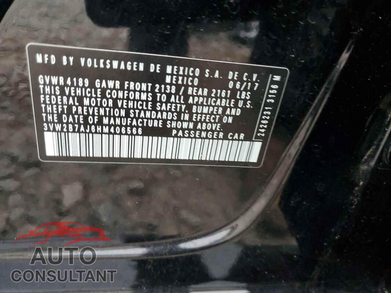 VOLKSWAGEN JETTA 2017 - 3VW2B7AJ6HM406566