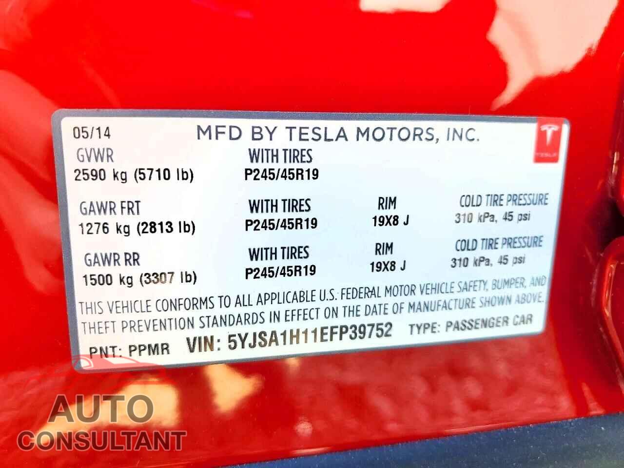 TESLA MODEL S 2014 - 5YJSA1H11EFP39752