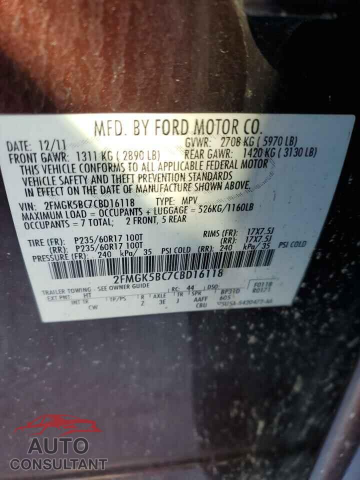 FORD FLEX 2012 - 2FMGK5BC7CBD16118