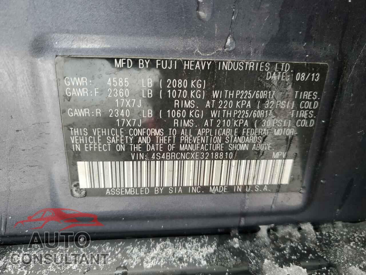 SUBARU OUTBACK 2014 - 4S4BRCNCXE3218810