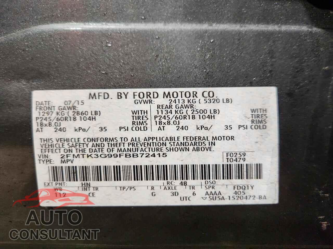 FORD EDGE 2015 - 2FMTK3G99FBB72415