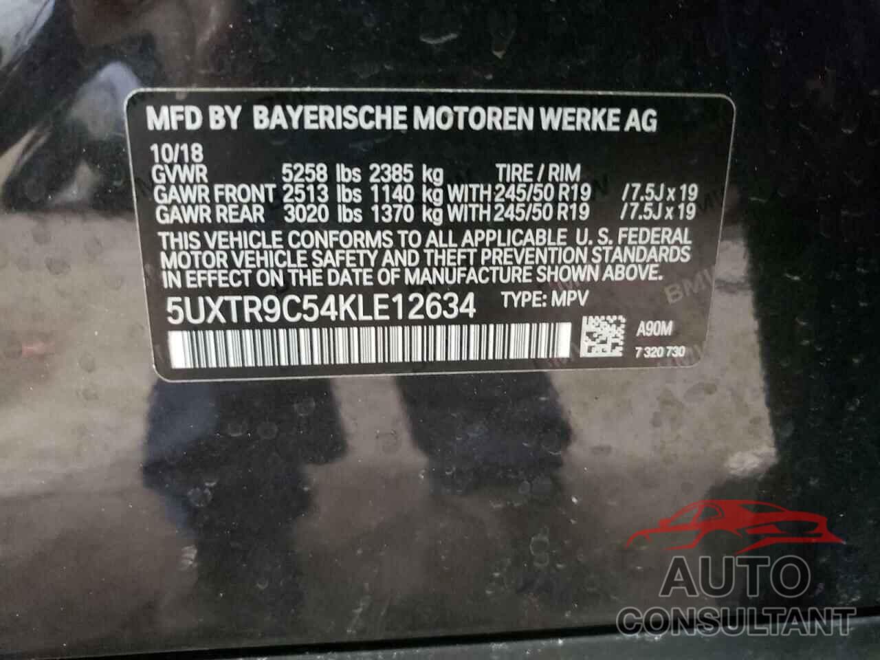 BMW X3 2019 - 5UXTR9C54KLE12634