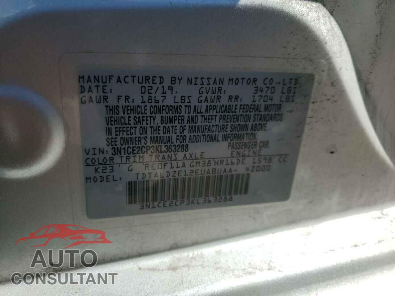 NISSAN VERSA 2019 - 3N1CE2CP3KL363288