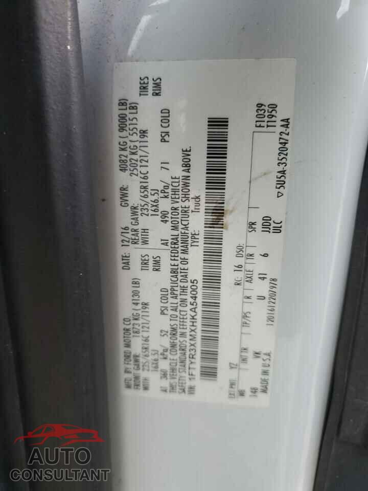 FORD TRANSIT 2017 - 1FTYR3XMXHKA54005