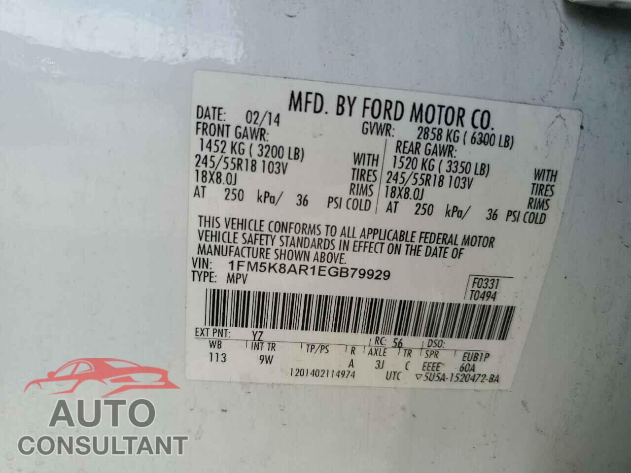 FORD EXPLORER 2014 - 1FM5K8AR1EGB79929