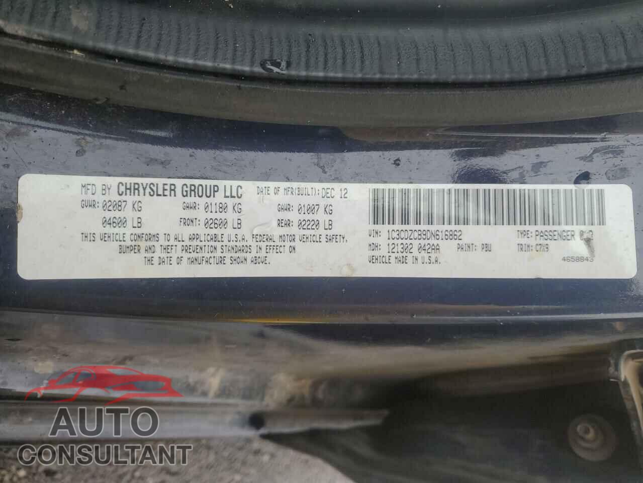 DODGE AVENGER 2013 - 1C3CDZCB9DN616862
