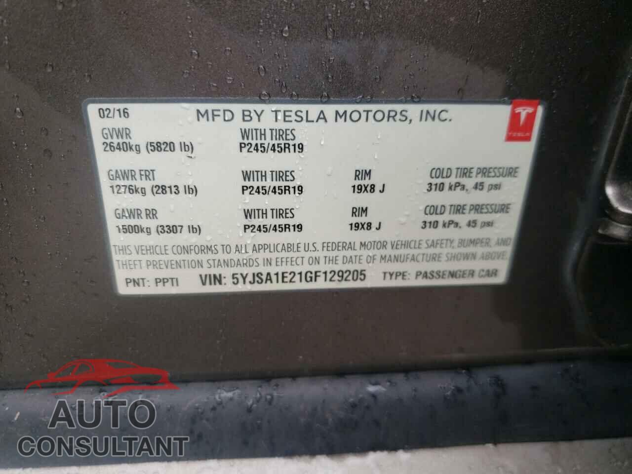 TESLA MODEL S 2016 - 5YJSA1E21GF129205