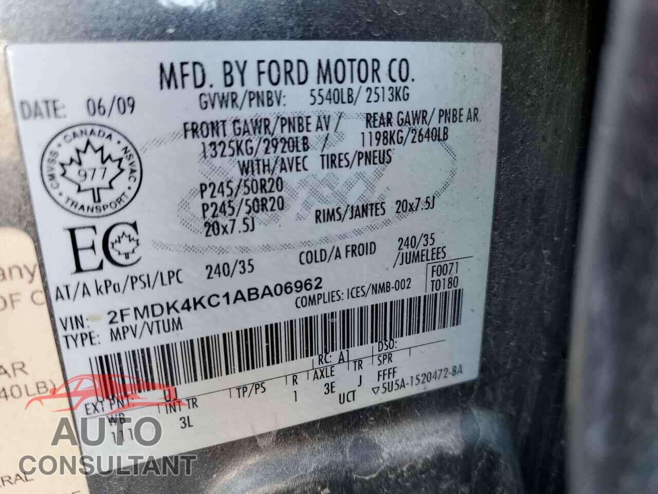 FORD EDGE 2010 - 2FMDK4KC1ABA06962