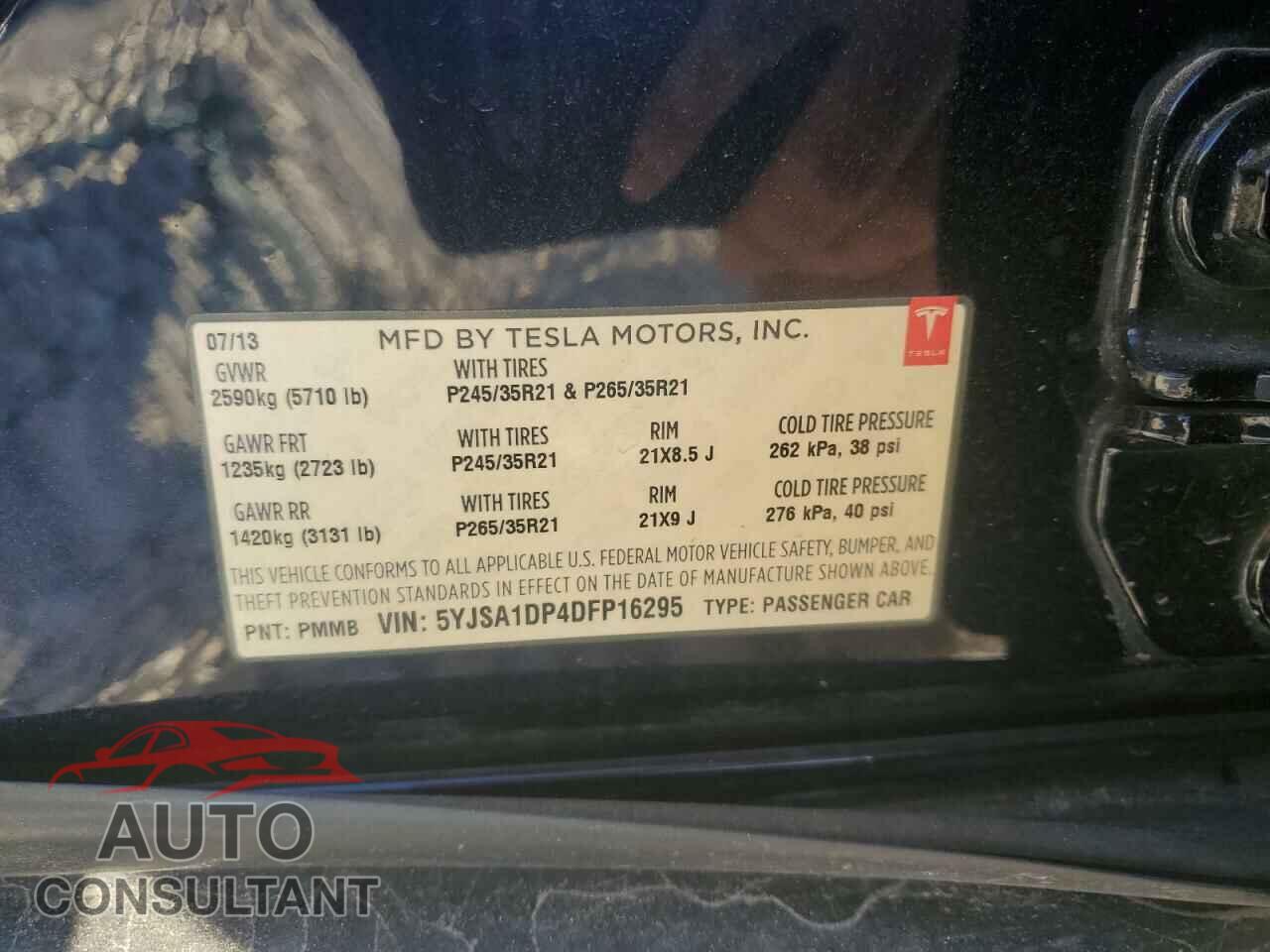 TESLA MODEL S 2013 - 5YJSA1DP4DFP16295