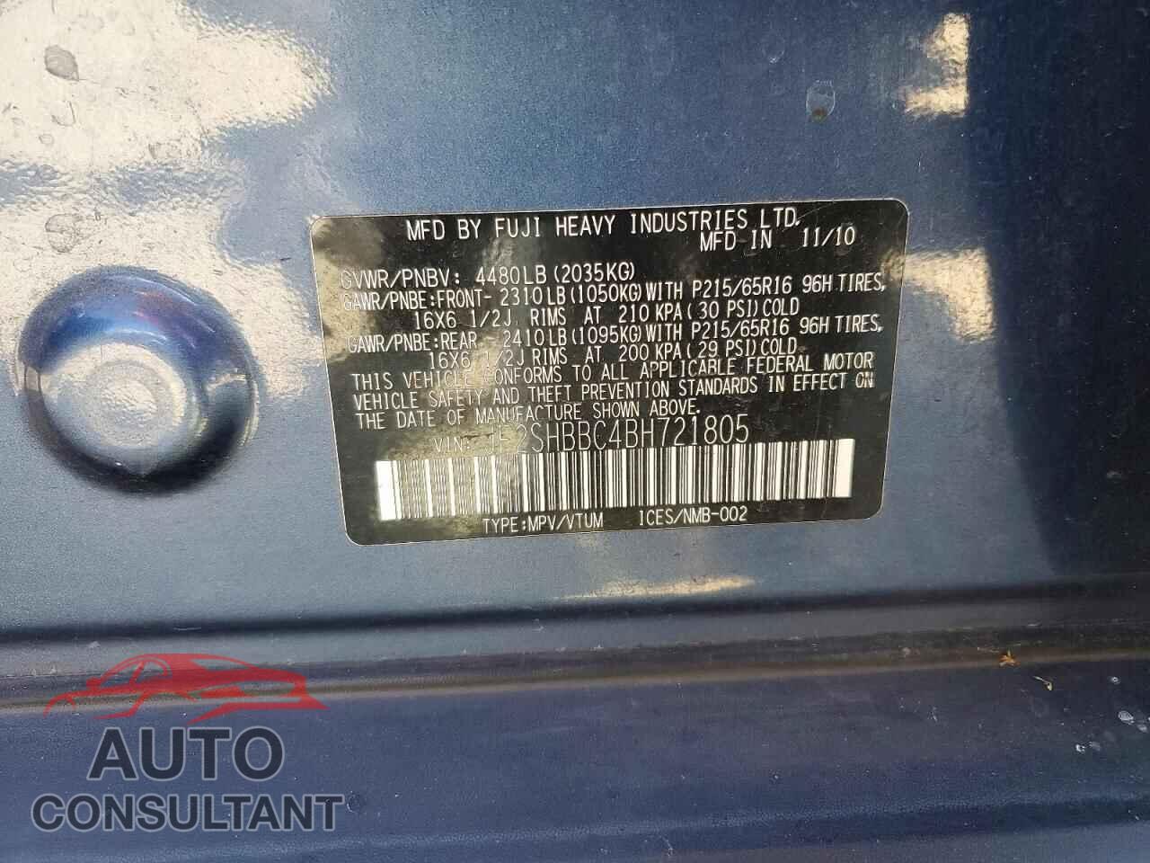 SUBARU FORESTER 2011 - JF2SHBBC4BH721805