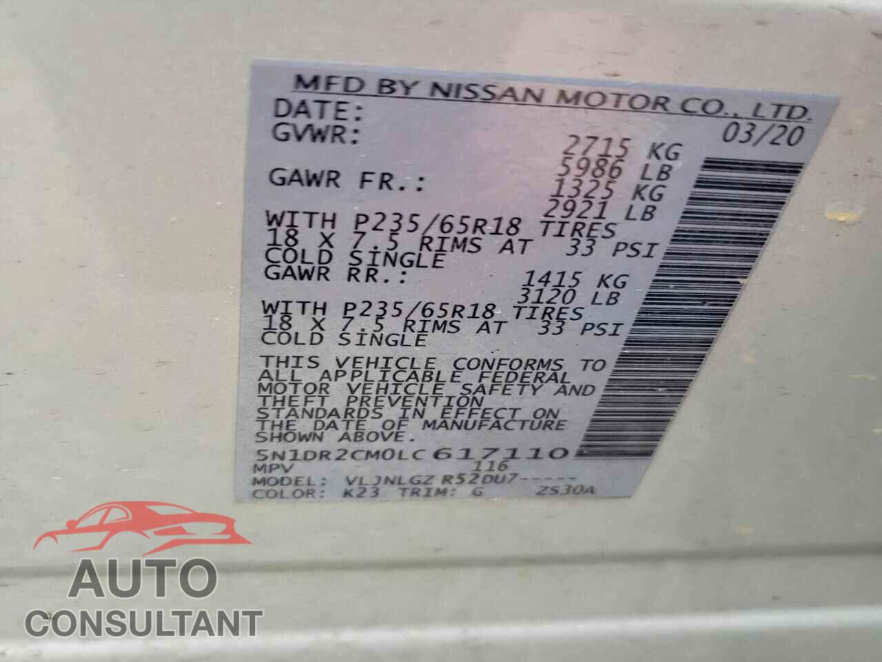 NISSAN PATHFINDER 2020 - 5N1DR2CM0LC617110