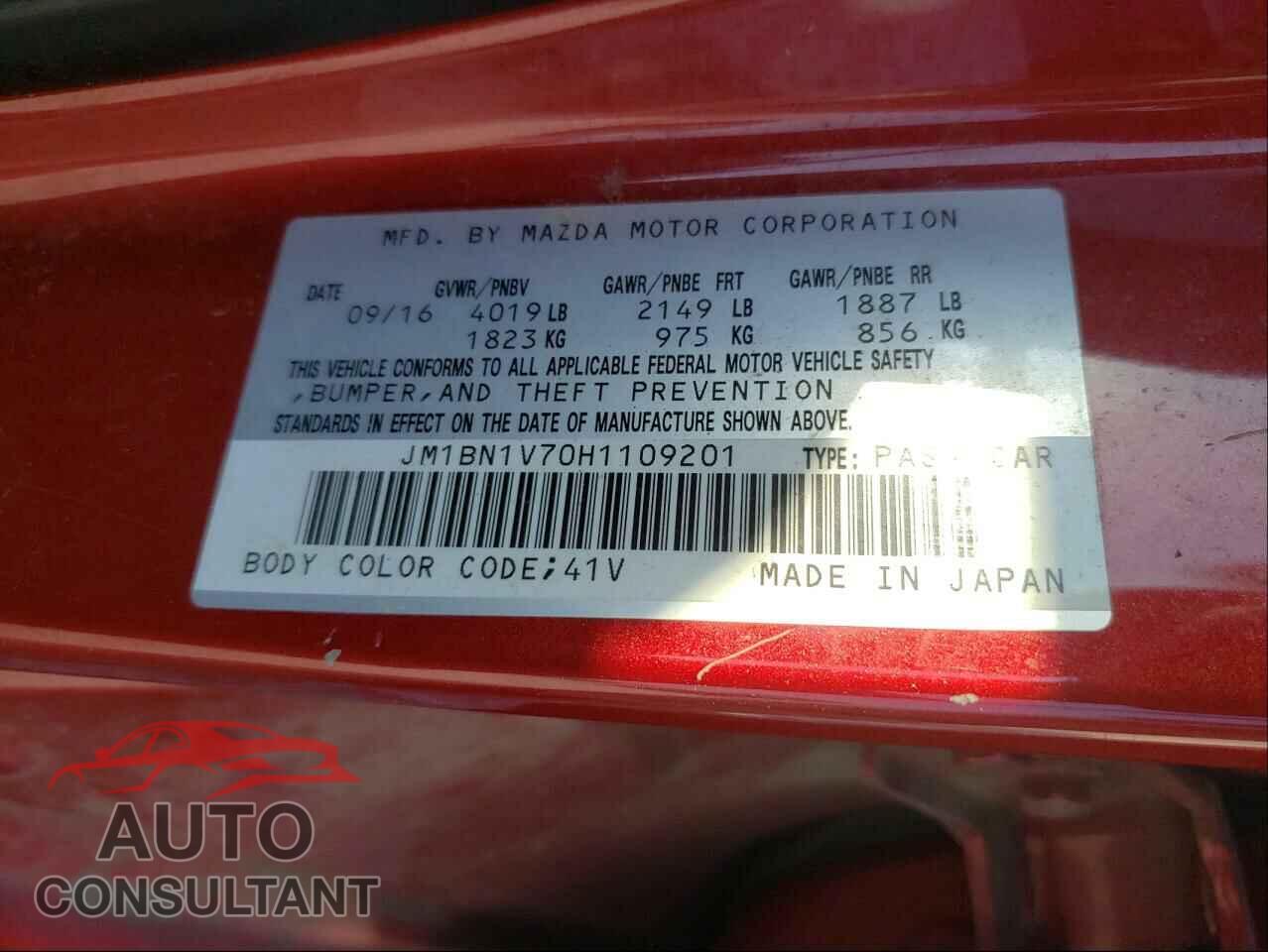 MAZDA 3 2017 - JM1BN1V70H1109201