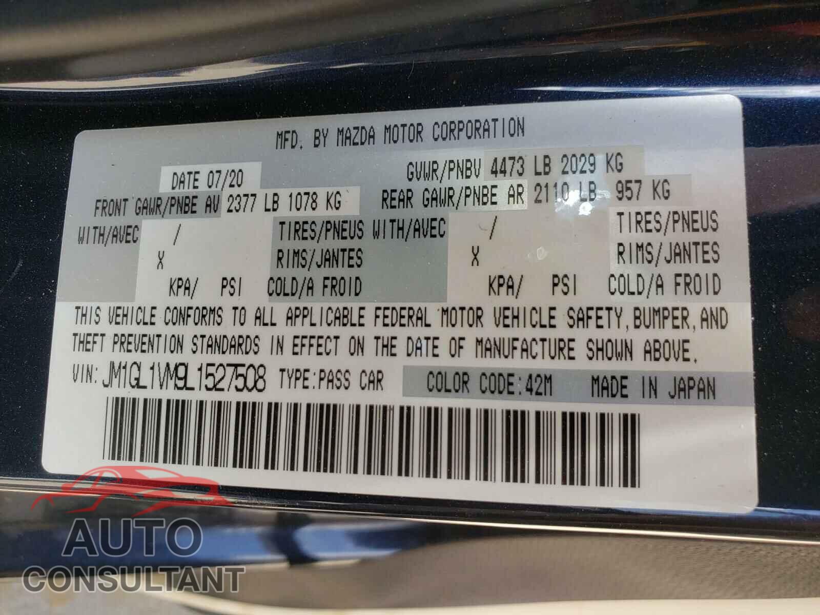 MAZDA 6 2020 - JM1GL1VM9L1527508