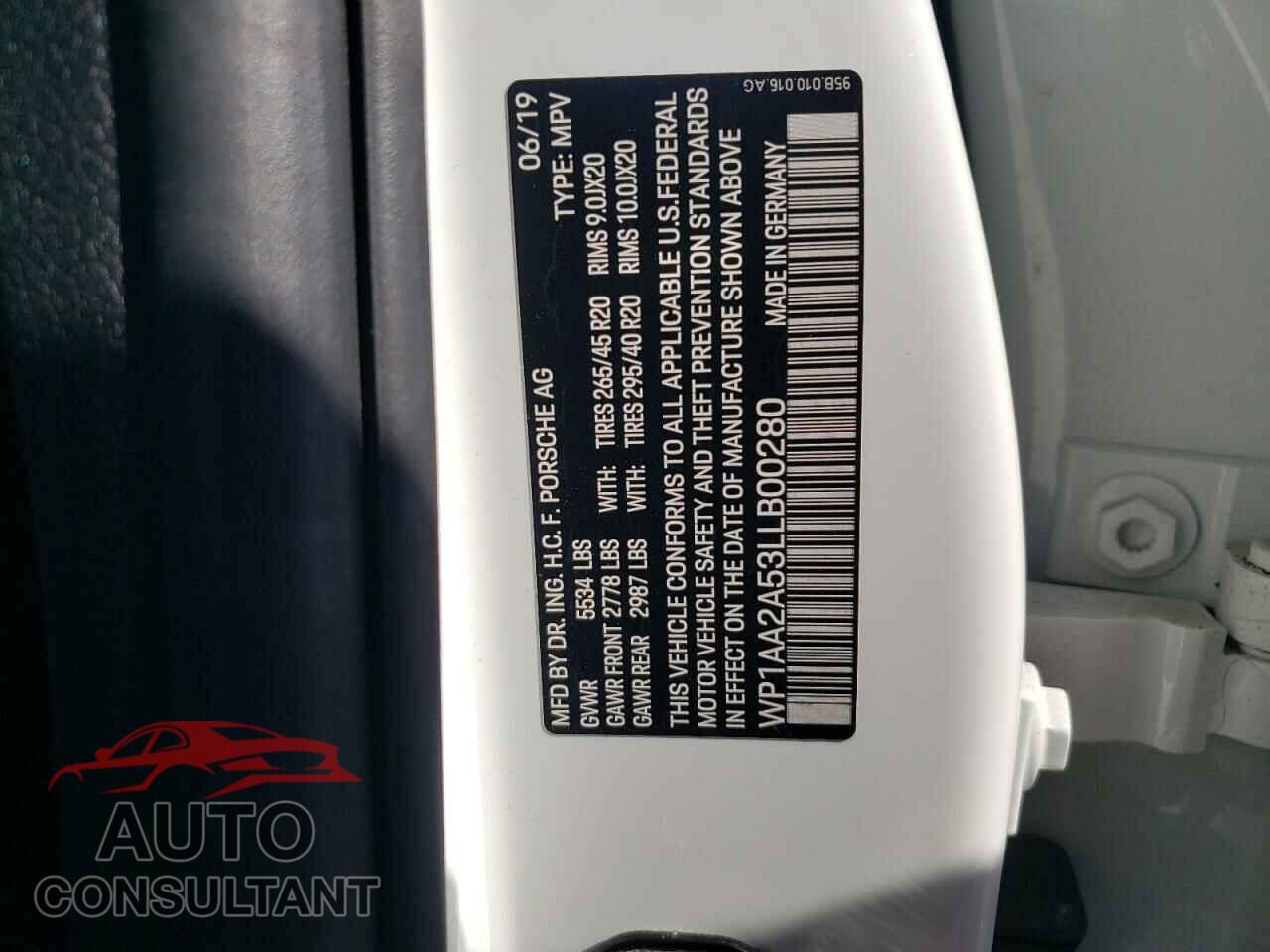 PORSCHE MACAN 2020 - WP1AA2A53LLB00280
