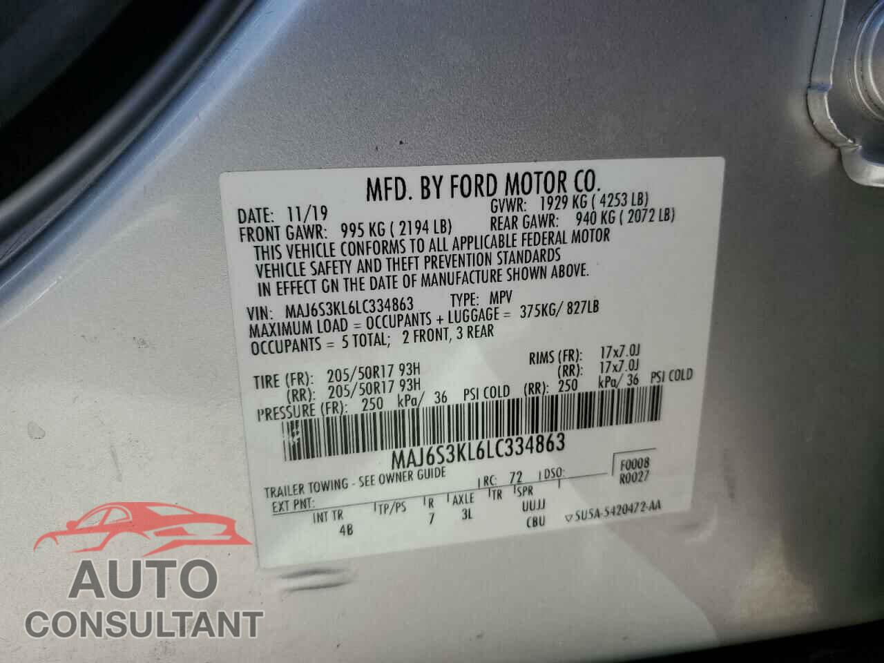 FORD ECOSPORT 2020 - MAJ6S3KL6LC334863