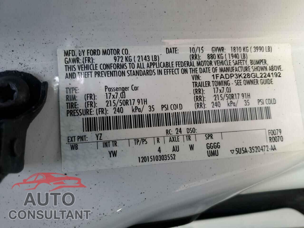 FORD FOCUS 2016 - 1FADP3K28GL224192