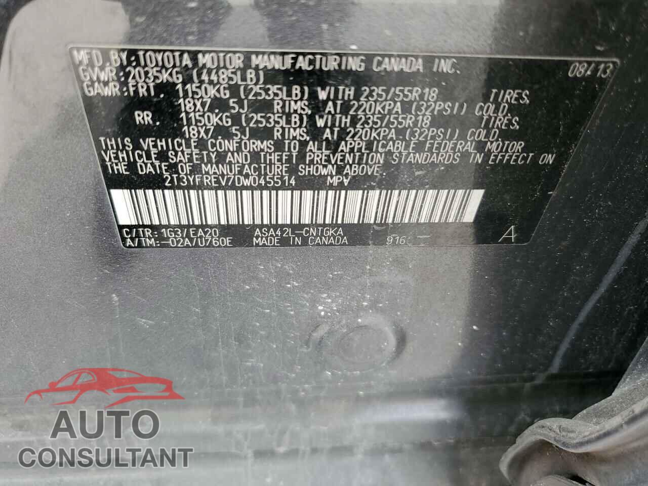 TOYOTA RAV4 2013 - 2T3YFREV7DW045514