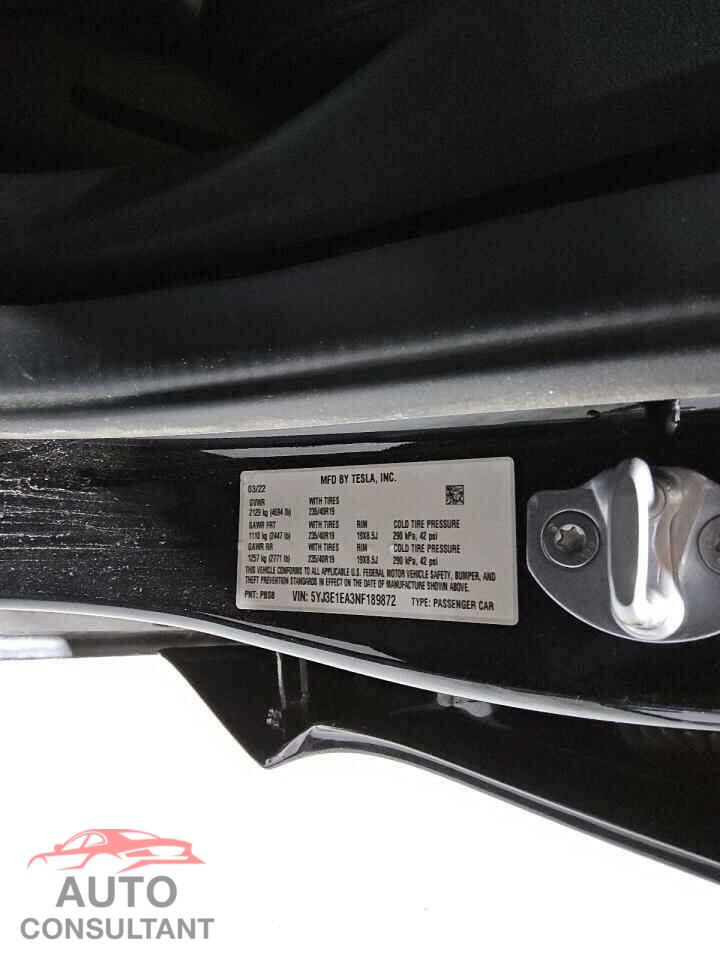 TESLA MODEL 3 2022 - 5YJ3E1EA3NF189872