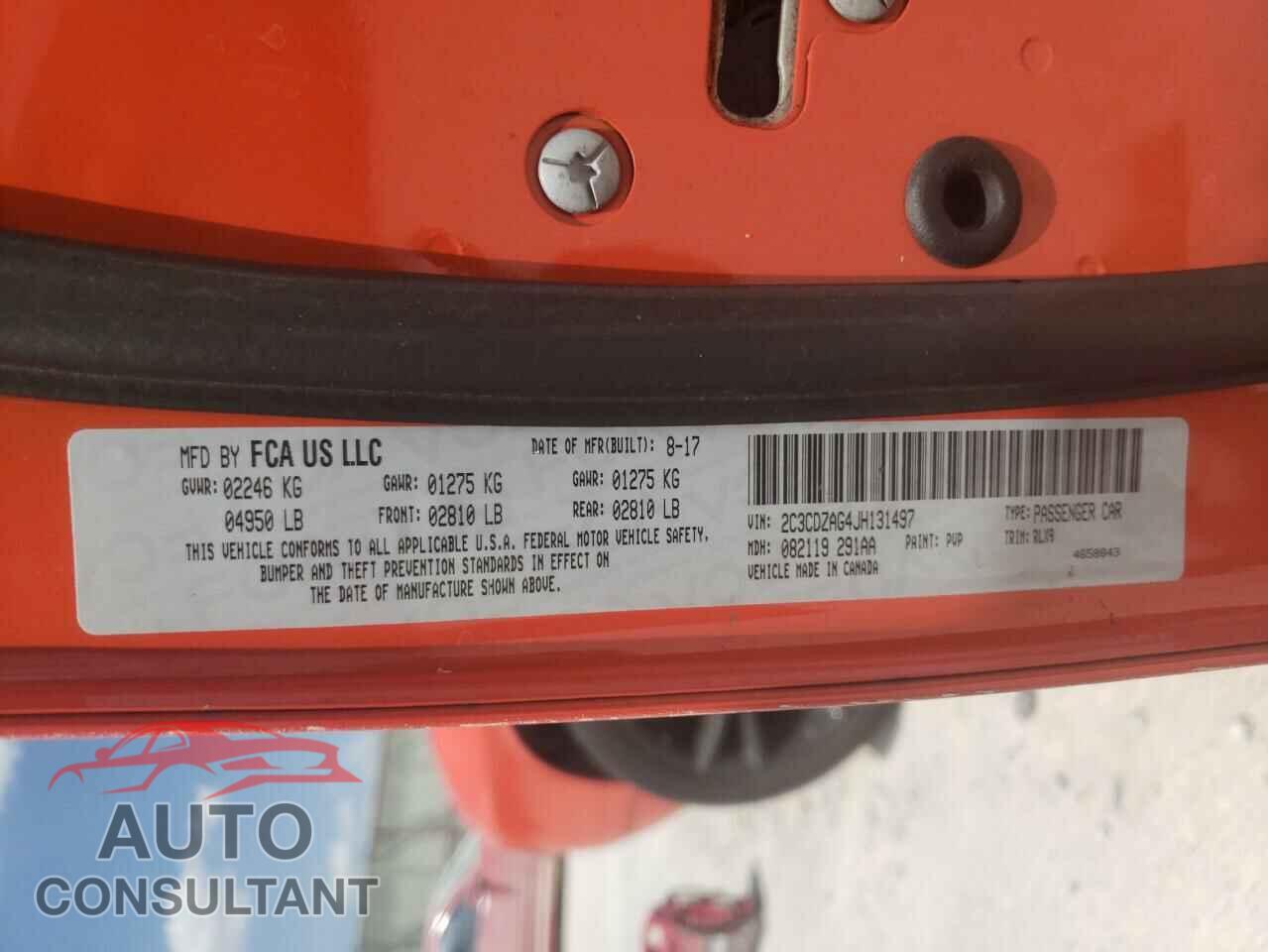 DODGE CHALLENGER 2018 - 2C3CDZAG4JH131497