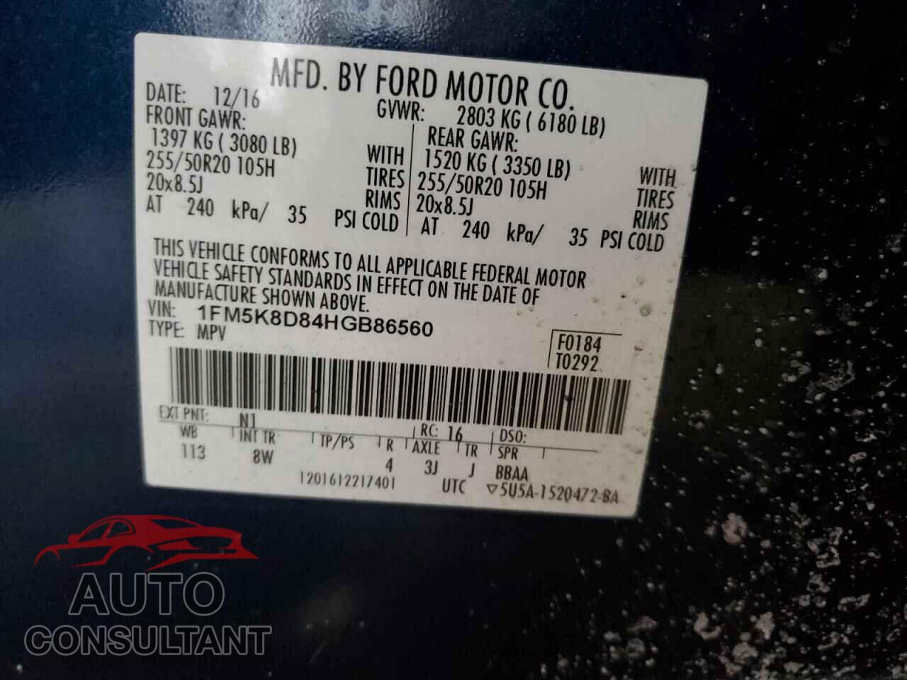 FORD EXPLORER 2017 - 1FM5K8D84HGB86560