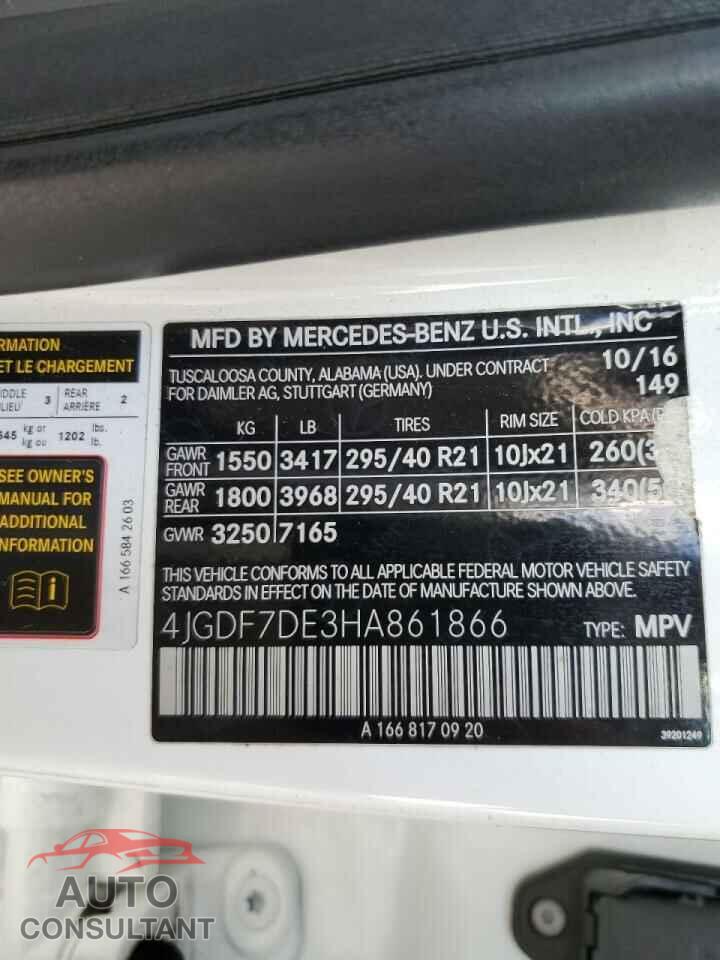 MERCEDES-BENZ GLS-CLASS 2017 - 4JGDF7DE3HA861866