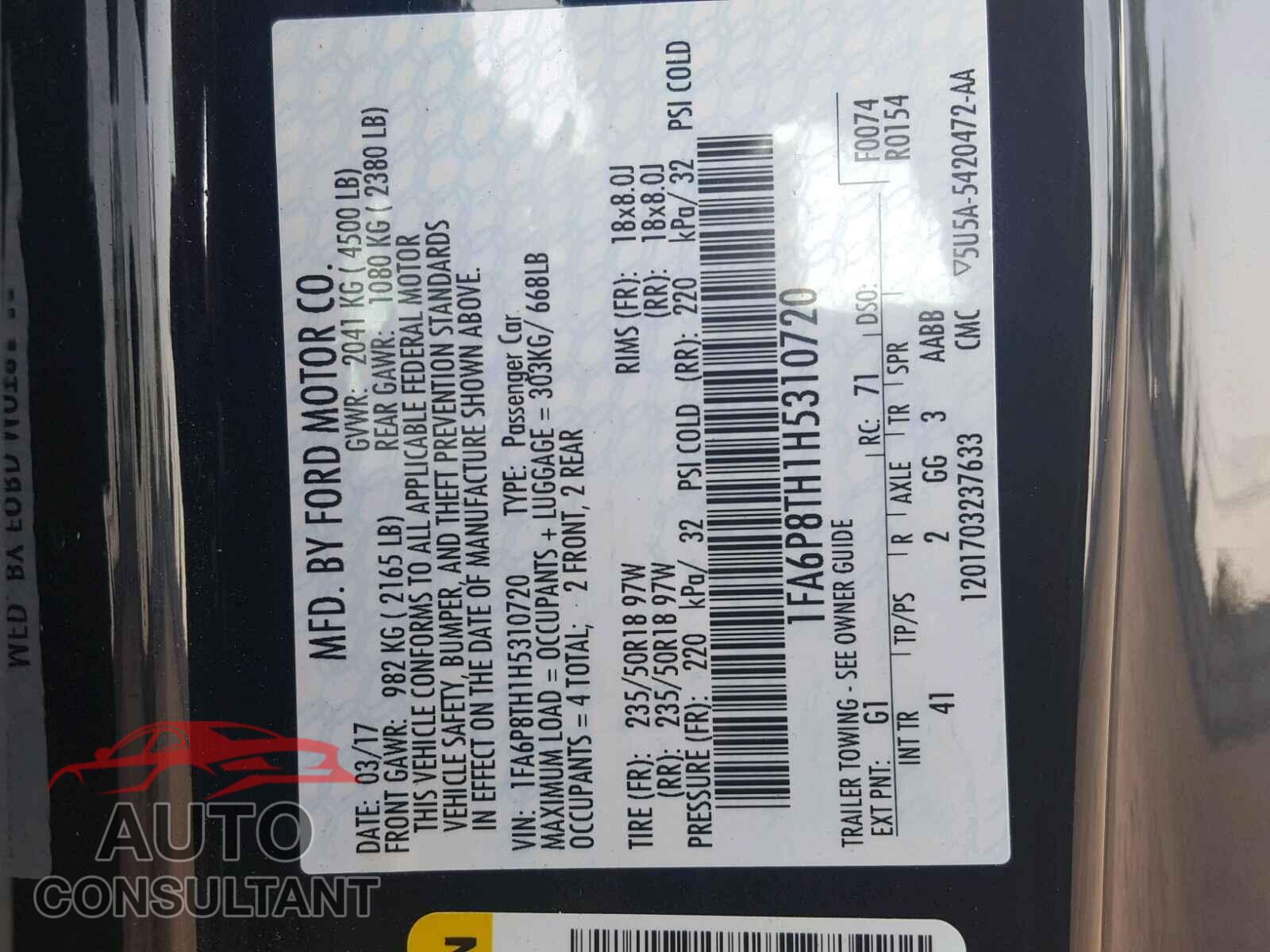 FORD MUSTANG 2017 - 1FA6P8TH1H5310720