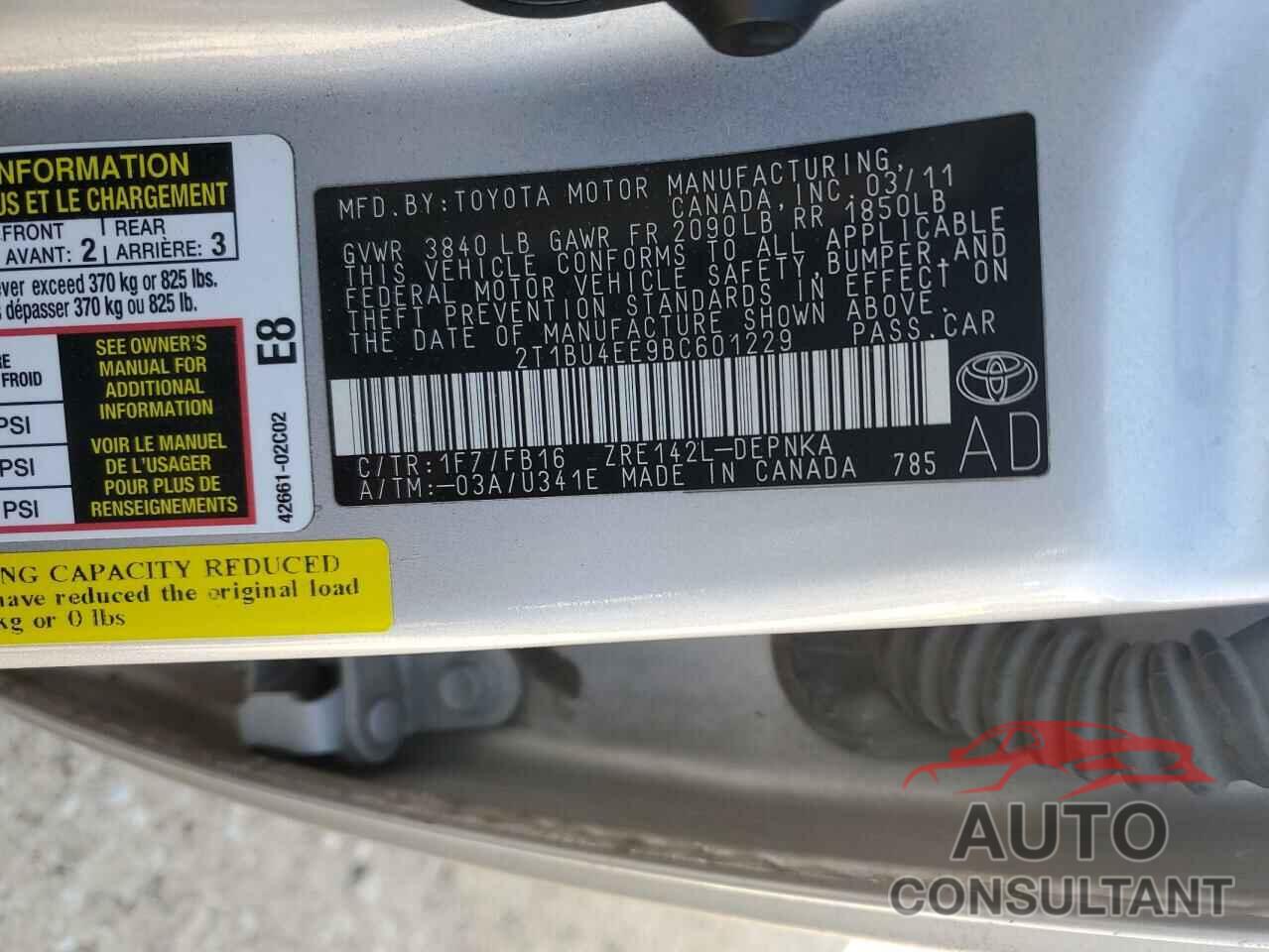 TOYOTA COROLLA 2011 - 2T1BU4EE9BC601229